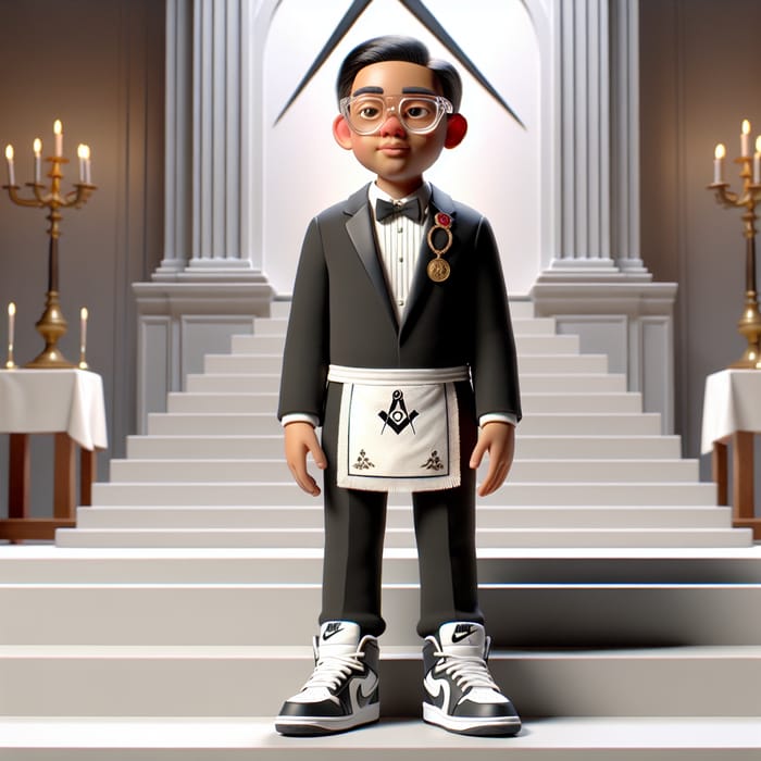 3D Animation Filipino Character on Masonic Altar in Tuxedo Suit & Air Jordan Shoes