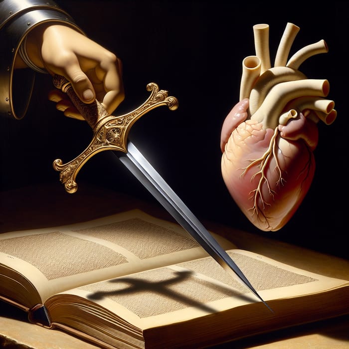 Intricate Sword & Vulnerable Heart: Chiaroscuro Artwork