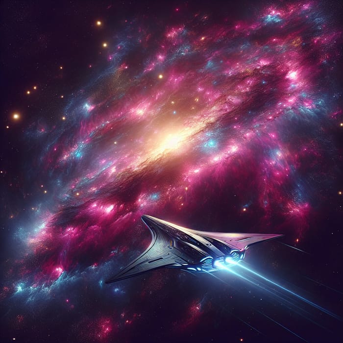 Sleek Spaceship in Vibrant Galaxy