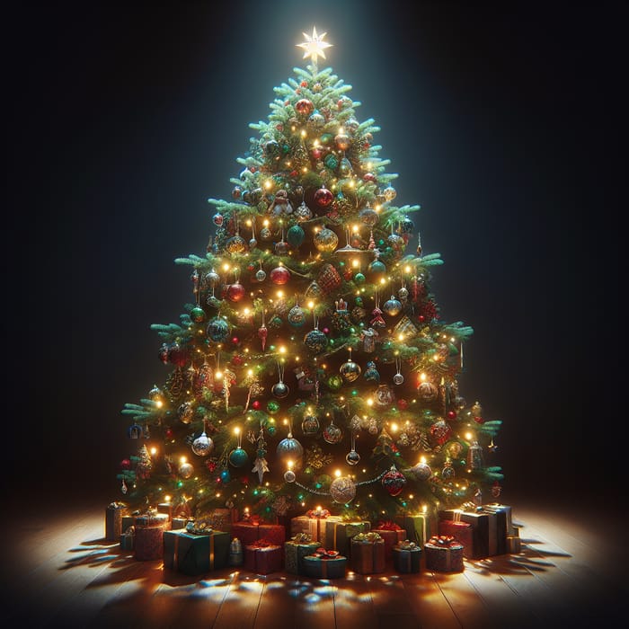 Glowing Christmas Tree with Colorful Ornaments