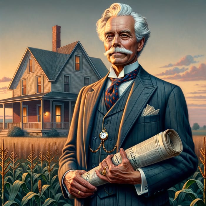 Affluent Midwest Gentleman in Sunset: Symbol of Wealth and Culture