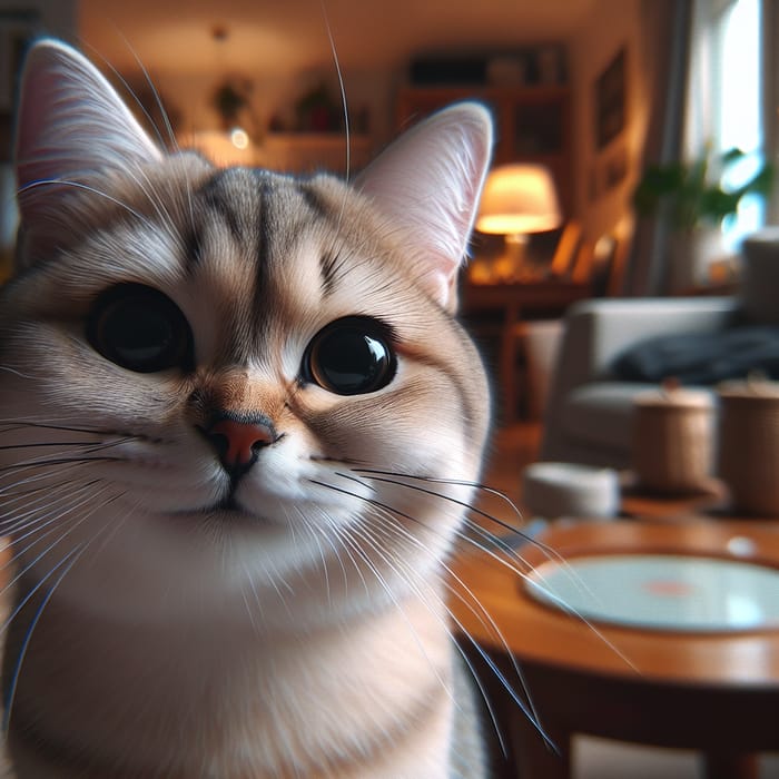 Smiling Cat in Room | Delightful Close-Up Portrait
