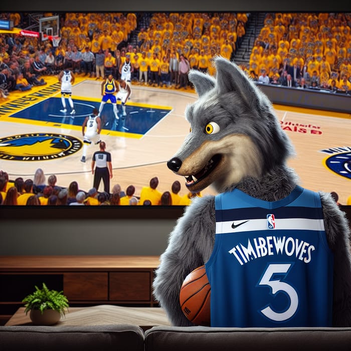 Grey Wolf Minnesota Timberwolves Fan at Basketball Game vs Golden State