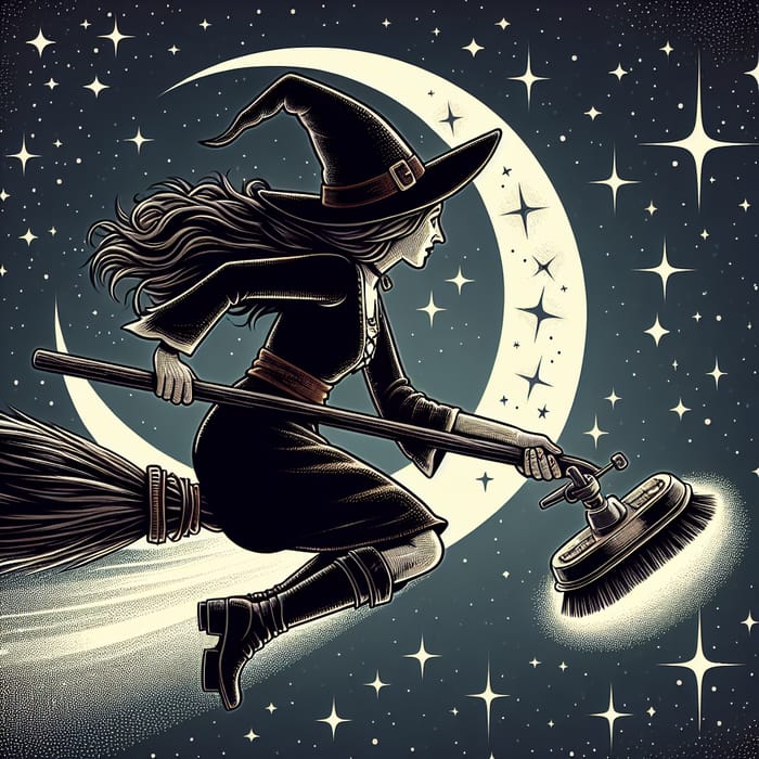 Witch Riding Broomstick with Polishing Machine - Magical Skate