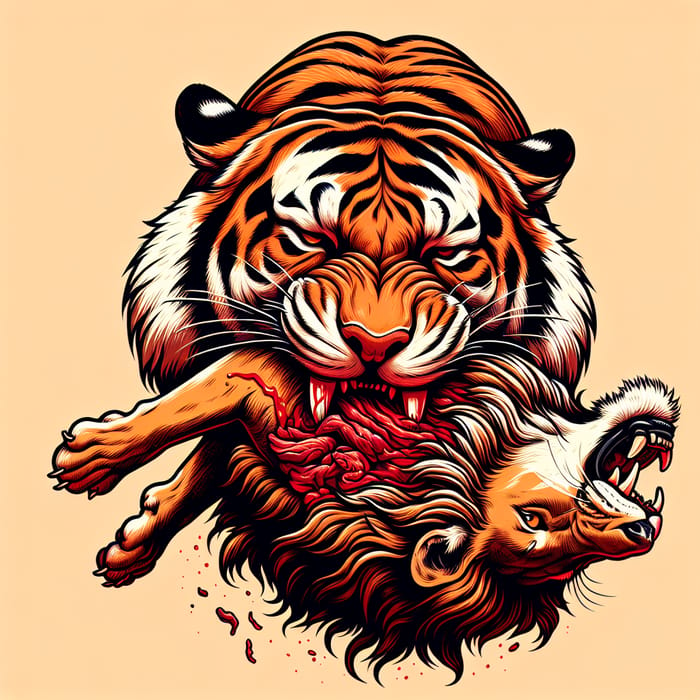 Tiger Eating Lion - Intense Wildlife Moment