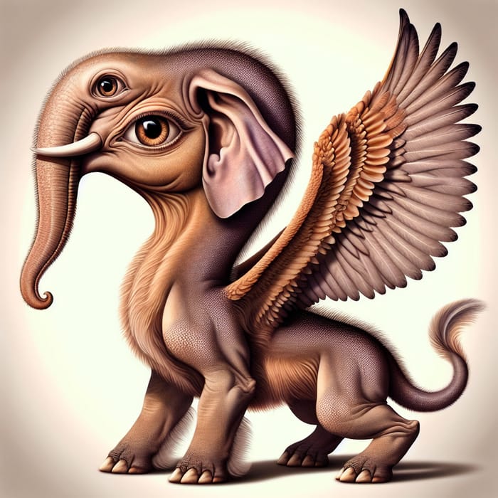 Unique Animal with Big Ears, Singular Eye, Trunk-like Mouth, Long Neck, and Large Wings