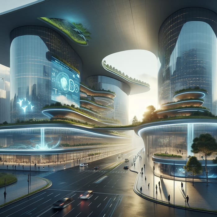 Futuristic Building: Sleek Design with Nature and Technology Fusion