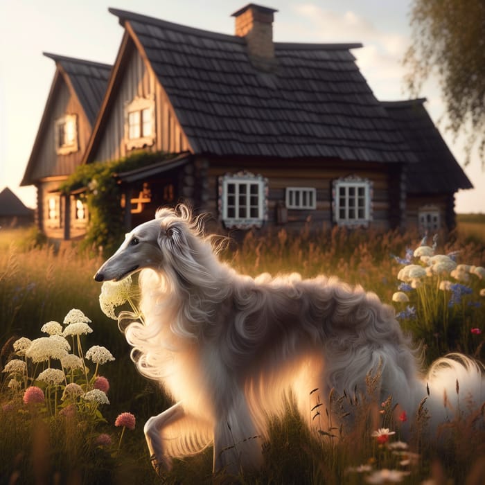 Quaint Cottagecore Furry Female Borzoi Dog | Serene Tranquility