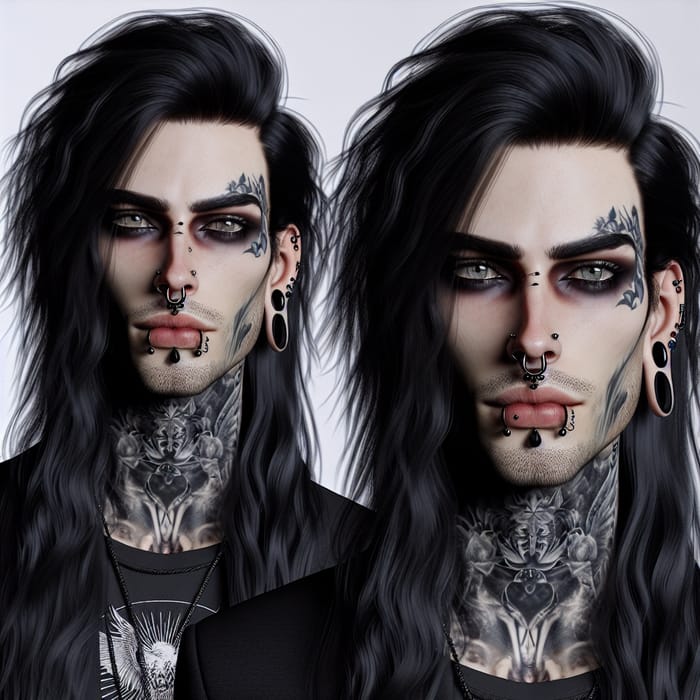 Caucasian Male with Tattoos in Gothic Style