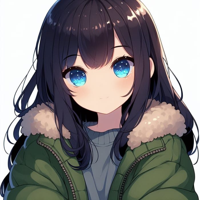 Enigmatic Anime Girl | Dark Hair & Azure Eyes