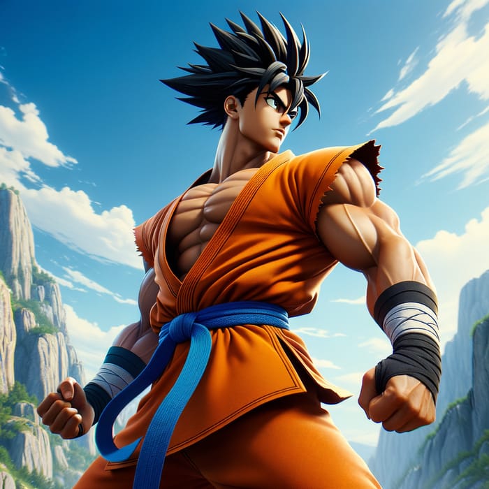 Muscular Goku in Orange Uniform | Anime Martial Arts Battle