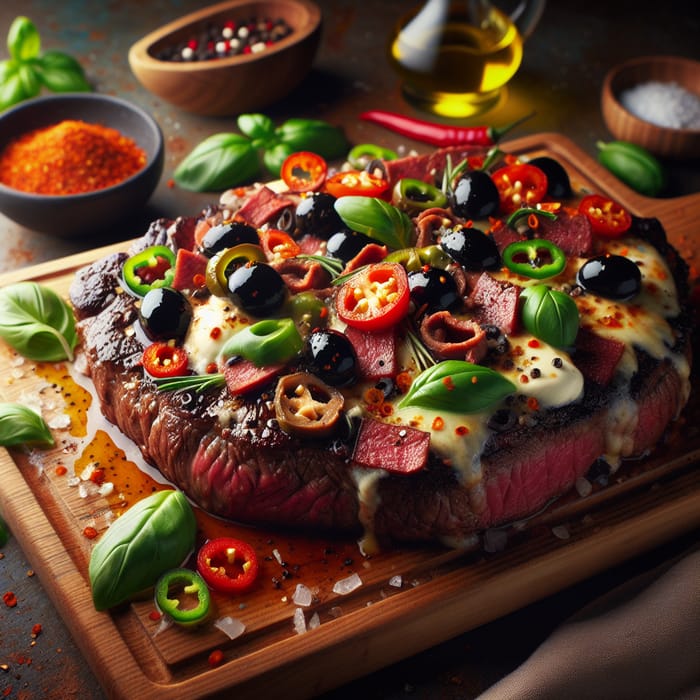 Succulent Steak with Pizza Toppings Recipe