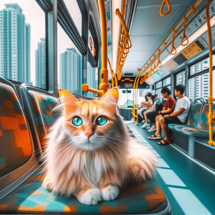 A Cat on a Bus - Serene Journey with Green Eyes