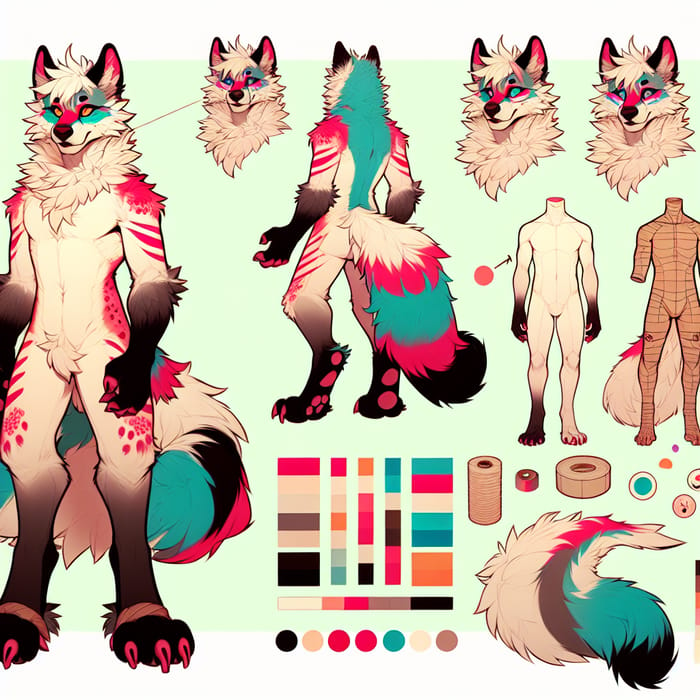 Colorful Furry Kemono Style Character Reference Sheet