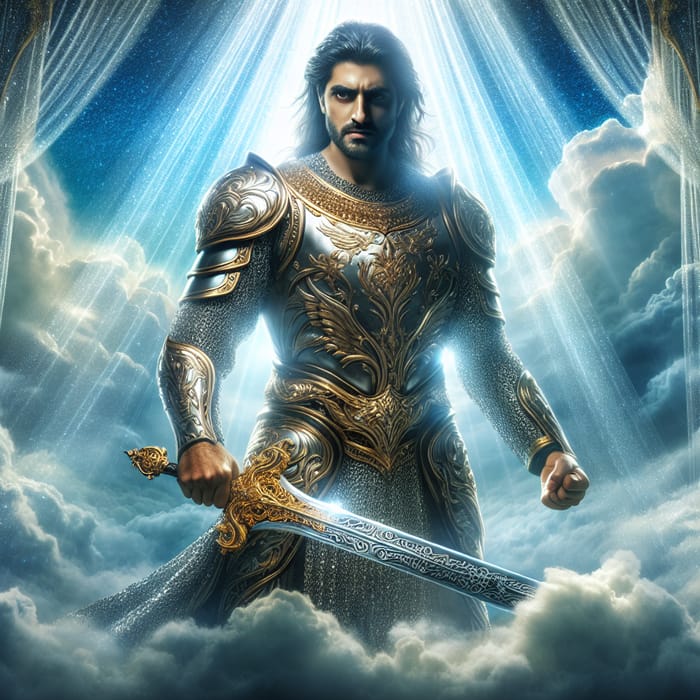 Warrior of God in Shimmering Armor - Divine Battle Scene