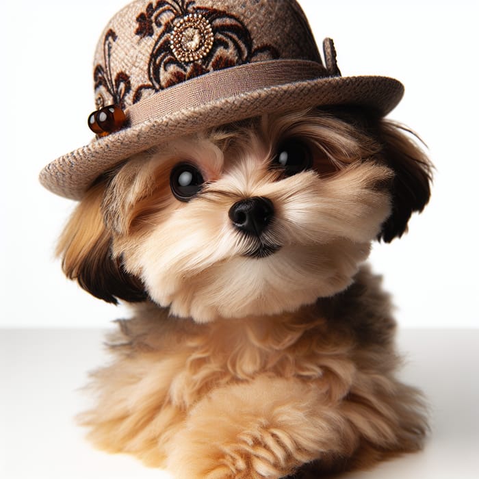 Adorable Small Fluffy Dog in Stylish Hat - Captivating Image