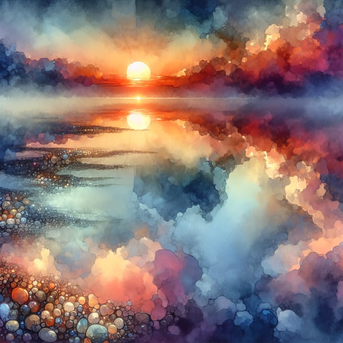Stunning Sunrise Watercolor Art Scene