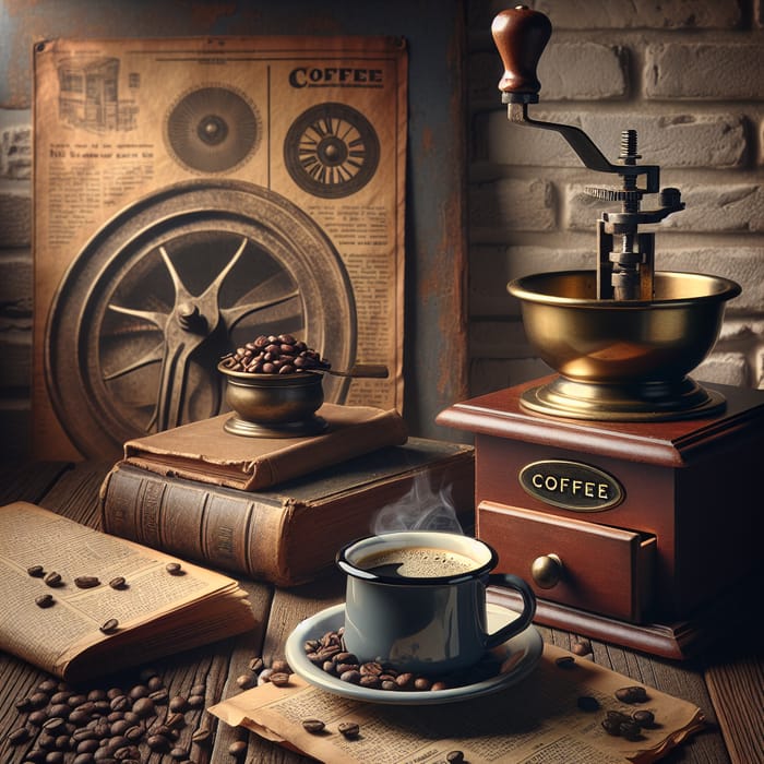 Vintage Coffee Aesthetic: Nostalgic Scene with Steaming Espresso