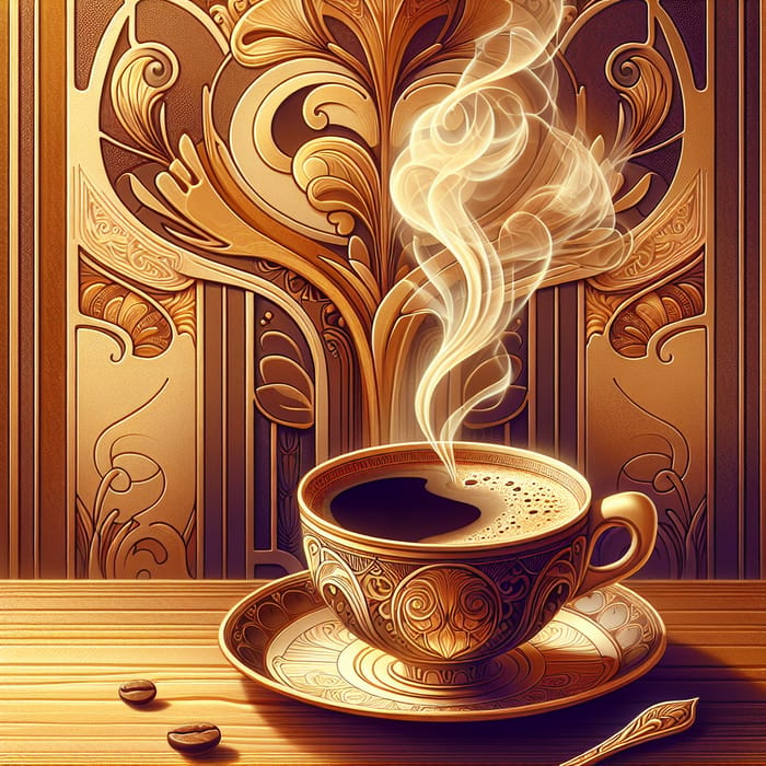 Steamy Coffee Art Nouveau Scene