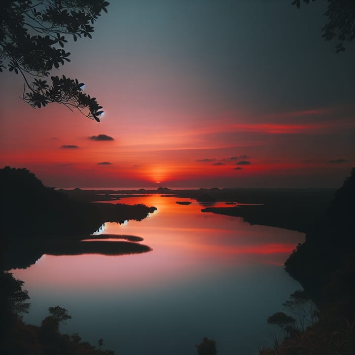 Tranquil Lake Sunset | Minimalist Scenery with Vibrant Reflection