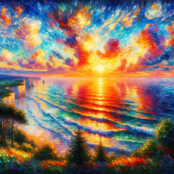 Impressionist Sunset Over the Ocean - Breathtaking View