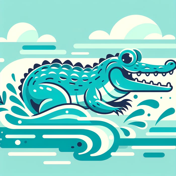 Turquoise and Sky Blue Animated Crocodile