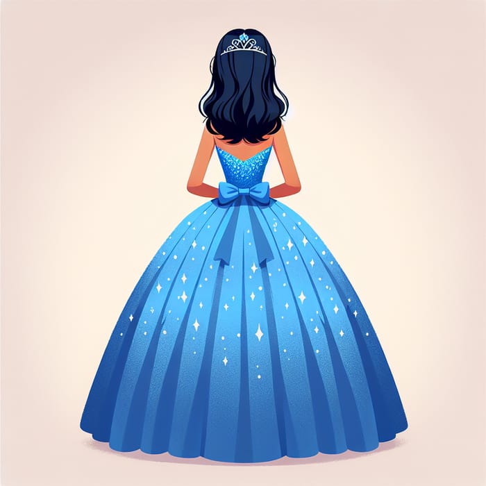 Animated Princesa Disney Style Quinceañera in Blue Dress