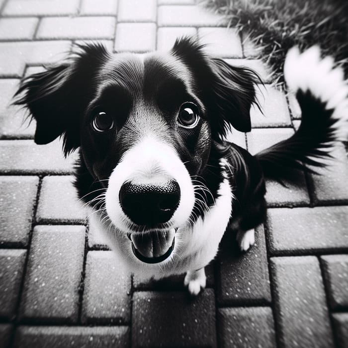 Expressive Black and White Dog with Wagging Tail