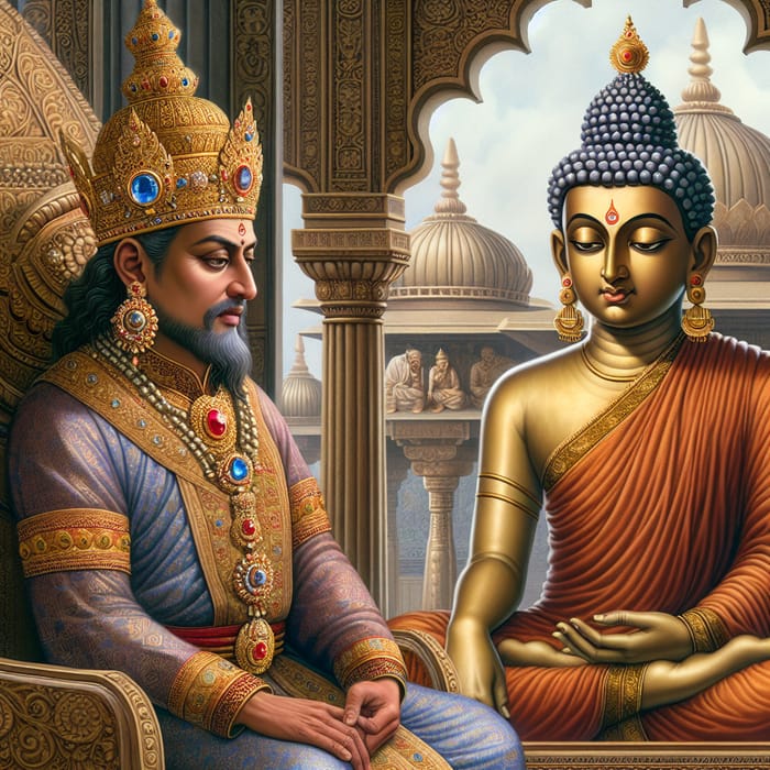 Indian King in Dialogue with Gautam Buddha