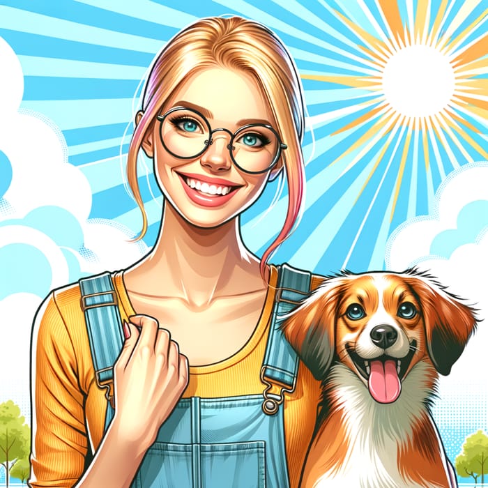 Disney Pixar Style Portrait of a Happy 22-Year-Old Blonde Woman with Glasses and Love for Dogs