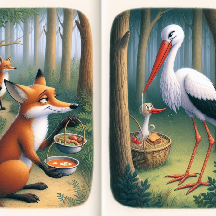 The Fox and the Stork Illustrated Narrative