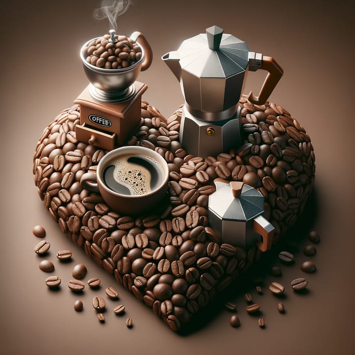 3D Coffee Heart Sculpture: Espresso Artwork with Coffee Accents