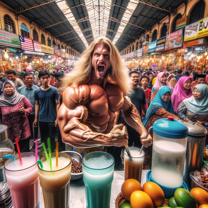 Hulk Hogan Selling Air Balang in Kampung Baru Bazaar AI