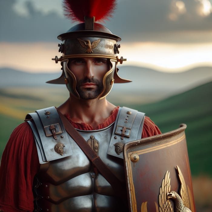 Caucasian Roman Soldier Portrait in Lorica Segmenta