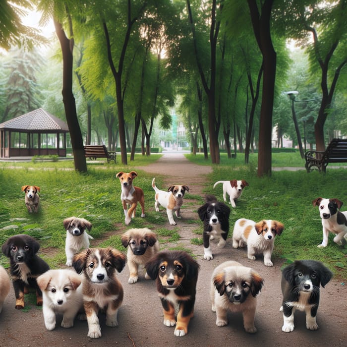 Adorable Lost Puppies in Serene Park Setting
