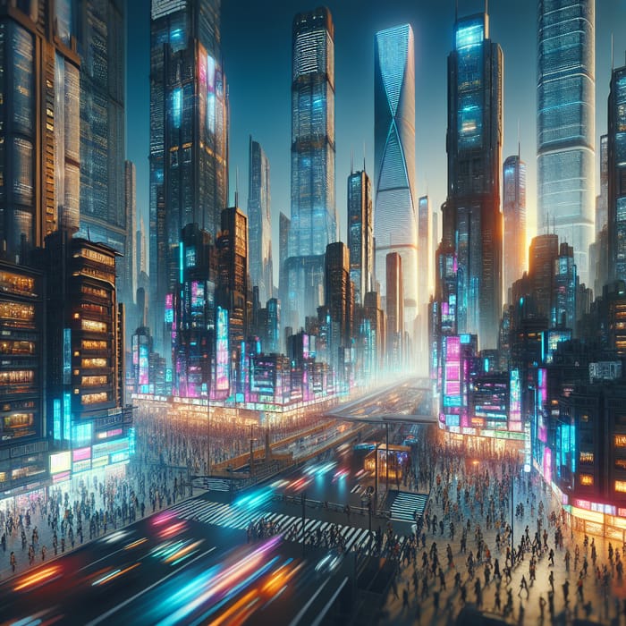 Neon Cyberpunk Cityscape | Vibrant Skyscrapers & Urban Life
