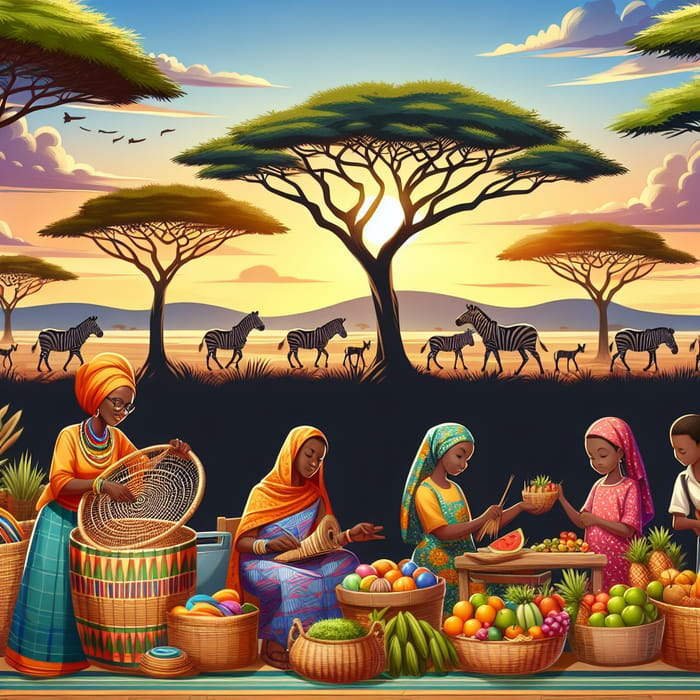 African Women: Weaving, Teaching, Selling Fruits