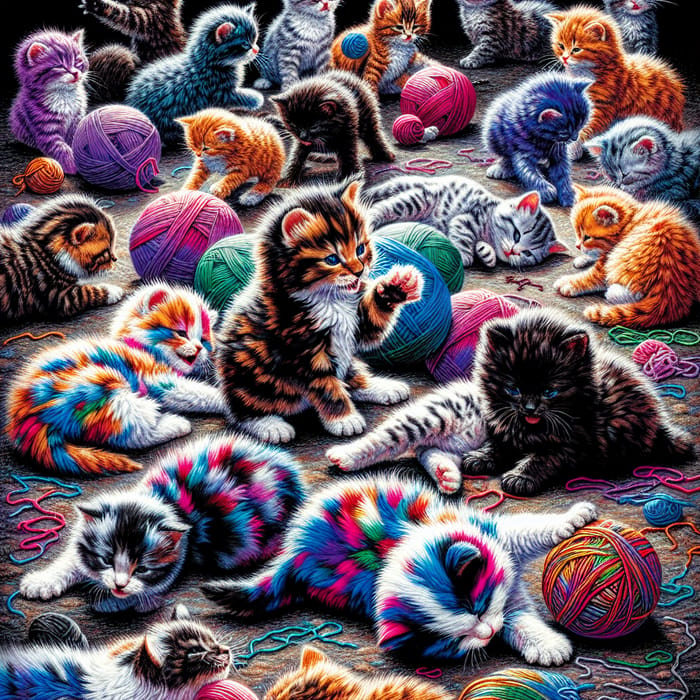 Vibrant and Colorful Kittens: Playful Frolicking Scenes