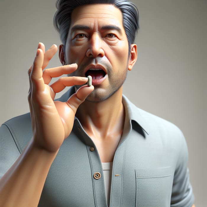3D Ultra-Realistic South Asian Man Popping Pill