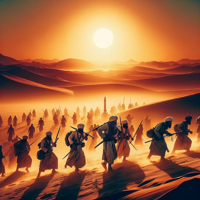 Muslim Warriors Gearing Up in Epic Desert Battle Scene