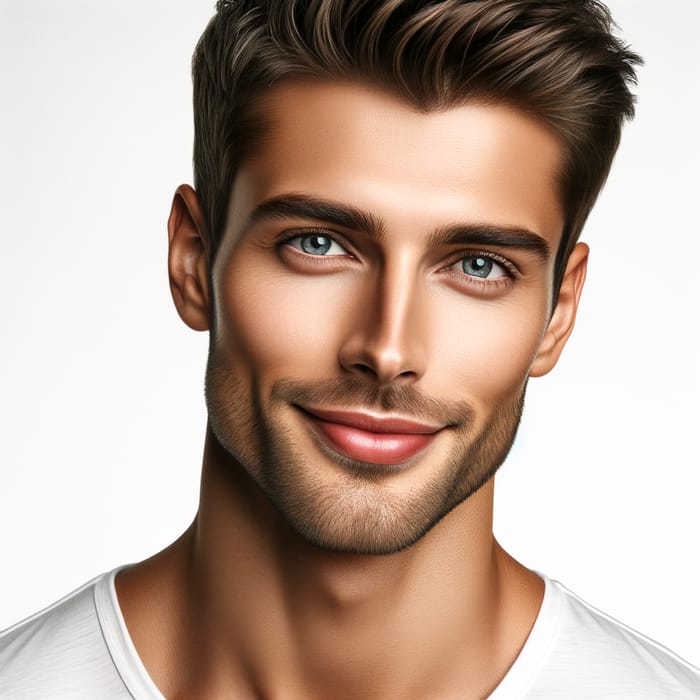 Realistic Smiling Handsome Man | Sparkling Smile & Blue Eyes