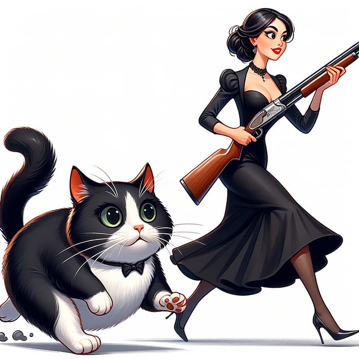 Fearful Cat Fleeing Lana Del Rey with Shotgun