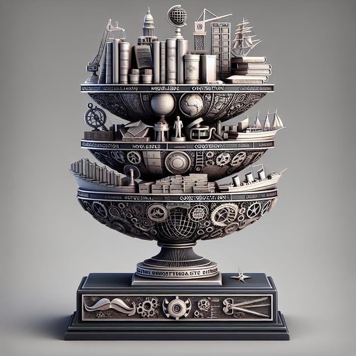 Intricate Trophy Signifying Knowledge, Construction & Navy