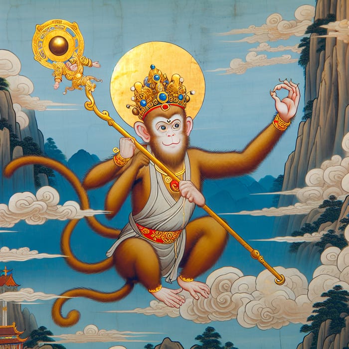 Monkey King Chinese Painting - Mythical Character Artwork