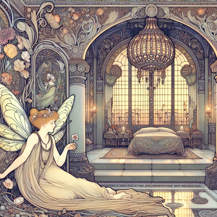 Enchanting Fairy Art: Elegant Art Nouveau Style Painting