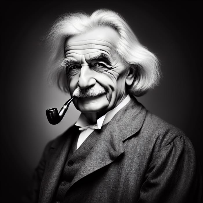 Einstein Portrait: Iconic Physicist with White Hair and Pipe