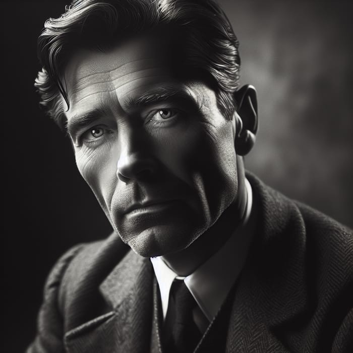 Vintage Portrait of Niels Bohr with Dramatic Lighting and Contemplative Expression