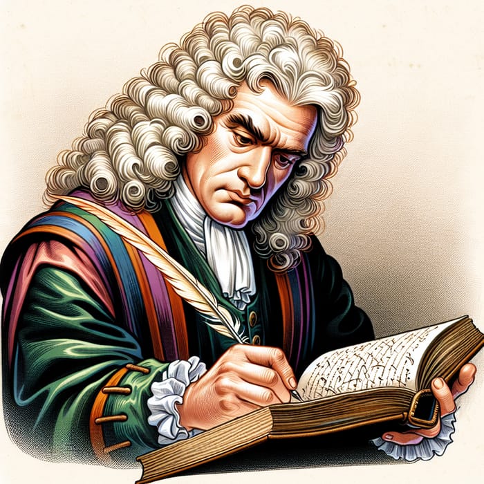 Isaac Newton Writing in Book | Vintage Portrait