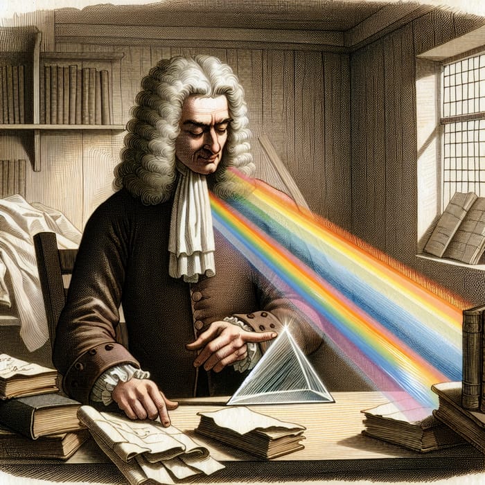 Isaac Newton Creating Rainbow with Prism
