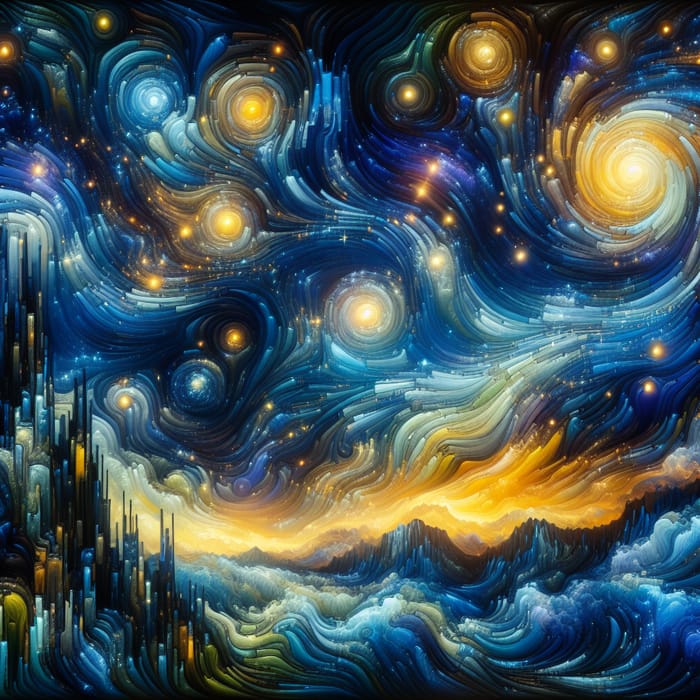 Abstract Starry Night: Swirls of Blues & Yellows